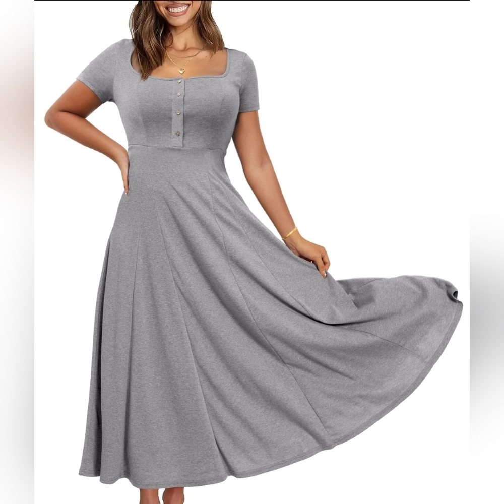 ✨ Grey A Line Pleated Swing Dress